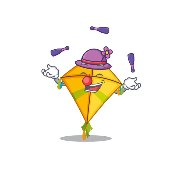 Słodki latawiec maskotka styl kreskówki gra żonglerka — Wektor stockowy