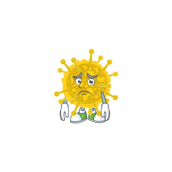 Estilo de diseño de mascota pandémica de Coronavirus con cara preocupada — Vector de stock