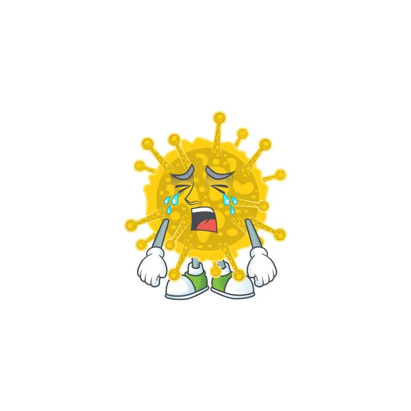 Ett gråtande ansikte av coronavirus pandemisk tecknad teckendesign — Stock vektor