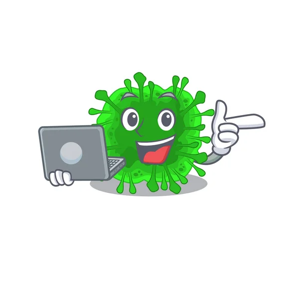 An icon of smart minunacovirus working with laptop — Stock Vector