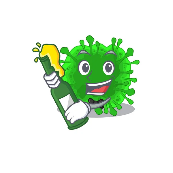Minunacovirus with bottle of beer mascot cartoon style — Stock Vector
