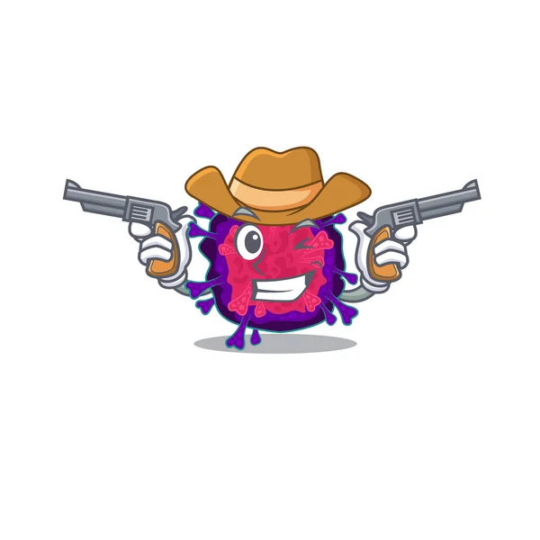 Nictacovírus engraçado como um personagem de desenho animado cowboy segurando armas — Vetor de Stock