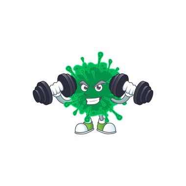 Sırıtan Fitness Egzersiz Koronavirüs Zatürresi 'nin maskot tasarımı Halterleri kaldırır