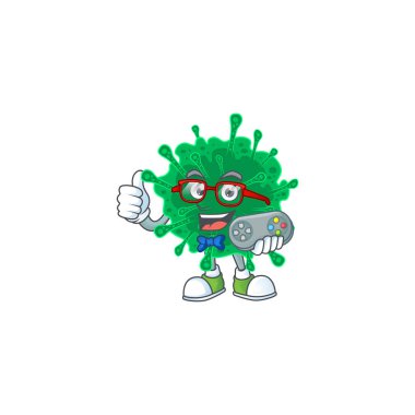 Yetenekli koronavirüs pnömoni oyun maskotu dizaynı denetleyici kullanır