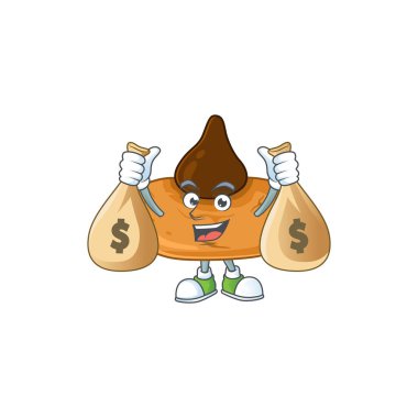 Mutlu öpücükler kurabiye maskot tasarımı para çantaları taşıyor