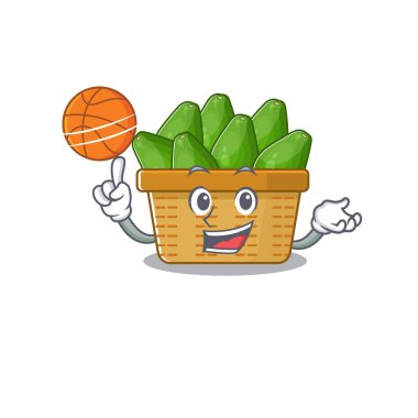 Basketbol oynayan spor bir avokado meyve sepeti maskot tasarımı.