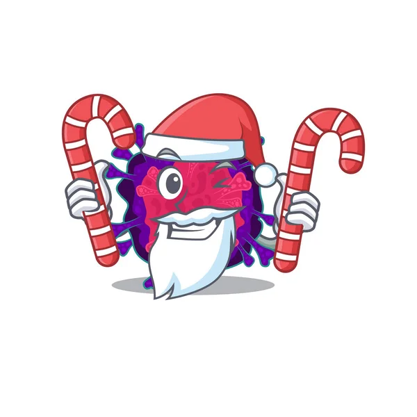 Nyctacovirus sympathique dans Santa personnage de bande dessinée ayant des bonbons — Image vectorielle