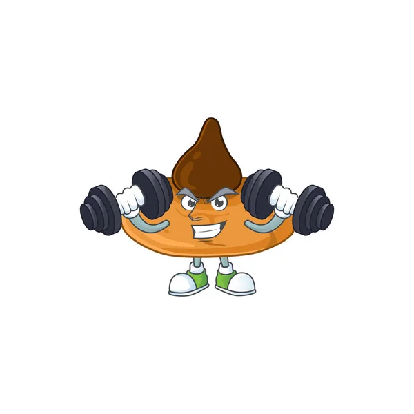 Mascot design of grining Fitness運動のキスクッキーはベルを持ち上げる — ストックベクタ