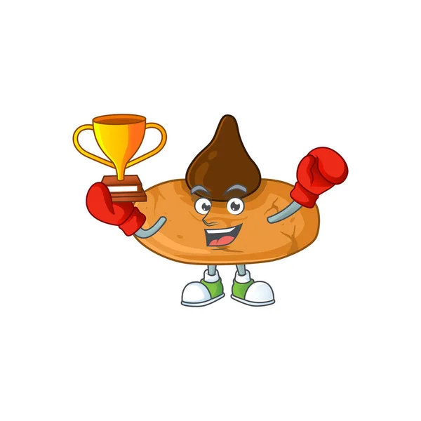 Happy face of boxing winner kiss cookies in mascot design style - Stok Vektor