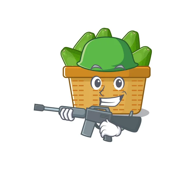 Obraz kosza owoców awokado jak Armia z karabinem maszynowym — Wektor stockowy