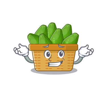 Avokado meyve sepeti maskot tarzının mutlu yüzü