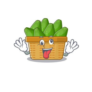 Çılgın yüzlü avokado meyve sepeti maskotu tasarımı.