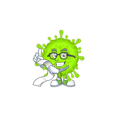 Elinde menüyü tutan Ortocoronavirinae çizgi film karakteri