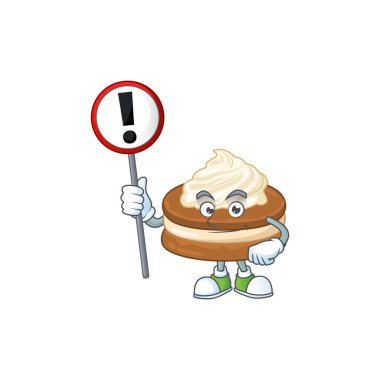 Gülen çizgi film dizaynı beyaz krema alfajor ve bir tabela