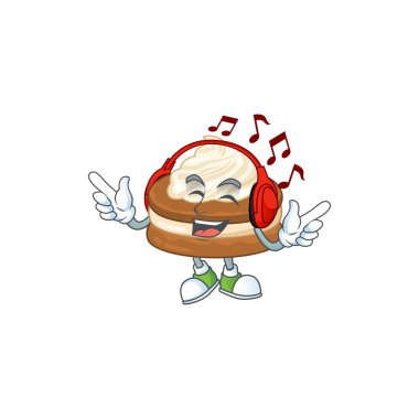 Müzikten hoşlanan beyaz krem alfajor maskot tasarımı.