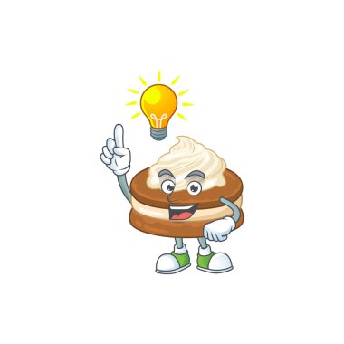 Beyaz krema maskot karakter tasarımı ve şirin bir jest.