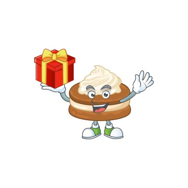 Çılgın yüzünü gösteren beyaz kremalı bir maskot tasarımı.