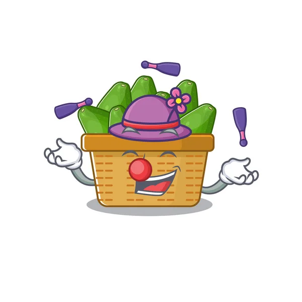 Um doce abacate fruta cesta mascote estilo cartoon jogar malabarismo — Vetor de Stock