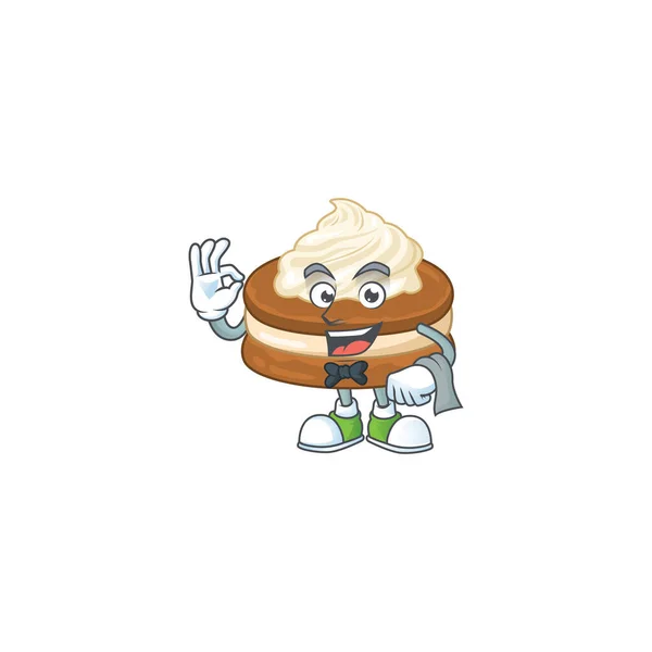 Un personnage de serveur d'alfajor crème blanche travaillant dans le restaurant — Image vectorielle