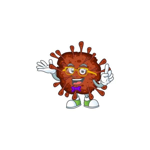 Super divertente infezione coronavirus in stile nerd mascotte — Vettoriale Stock
