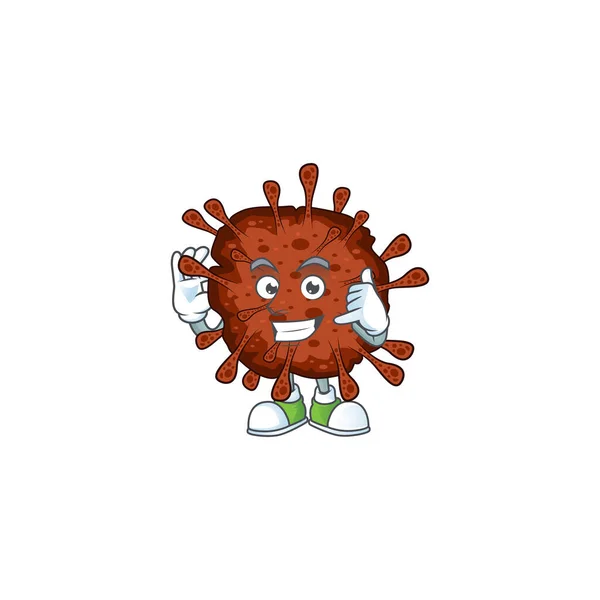 Chiamami divertente gesto infezione coronavirus mascotte disegno del fumetto — Vettoriale Stock
