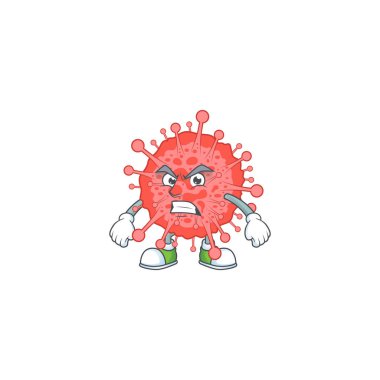Büyüleyici Coronavirus afet maskotu tasarımı el sallama. Vektör illüstrasyonu