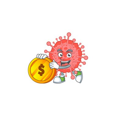 Maskot karakteri tarzı Coronavirus faciası bir parmak hareketi gösteriyor. Vektör illüstrasyonu