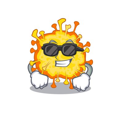 Süper havalı minacovirüs maskotu karakteri siyah gözlük takıyor.