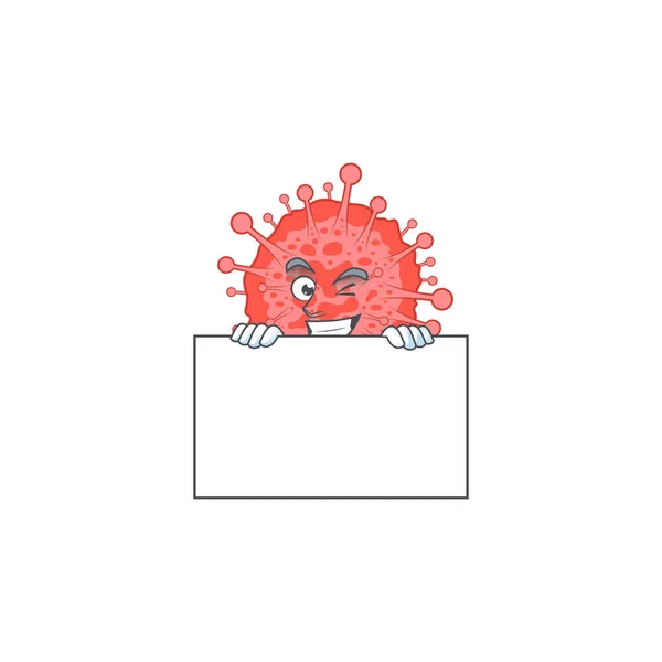 Cheerful Coronavirus Disaster Cartoon Character Has Board Vector Illustration — Stock Vector