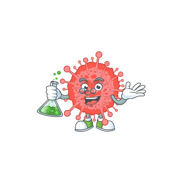 Coronavirus Faciası Zeki Profesör Karikatür Tasarımı Cam Bir Tüpü Kavradı — Stok Vektör