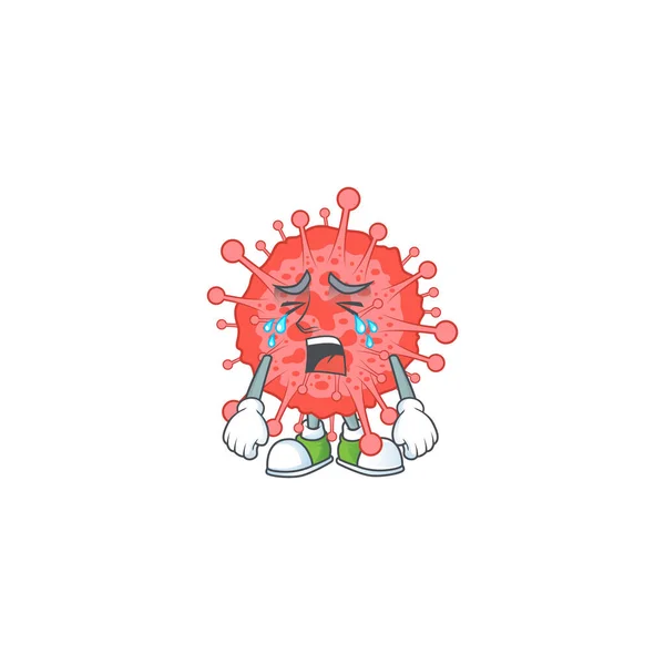 Ett Gråtande Ansikte Coronavirus Katastrof Tecknad Karaktär Design Vektorillustration — Stock vektor