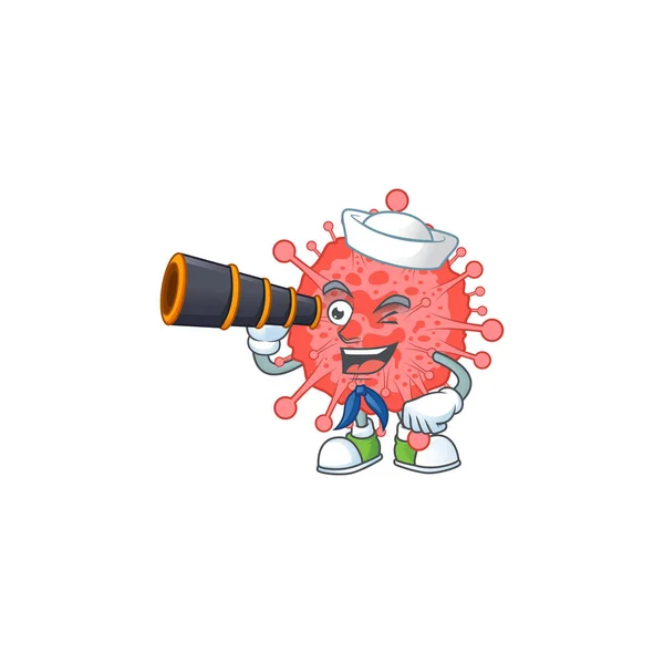 Coronavirus Disaster Sailor Cartoon Character Design Binocular Vector Illustration — Stock Vector