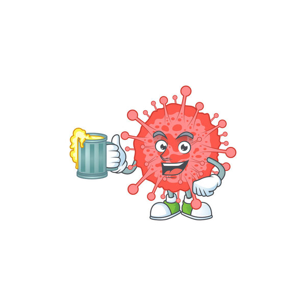 A cartoon concept of coronavirus disaster with a glass of beer. Vector illustration