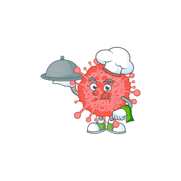 Σεφ Χαρακτήρα Κινουμένων Σχεδίων Του Coronavirus Καταστροφή Φαγητό Στο Δίσκο — Διανυσματικό Αρχείο