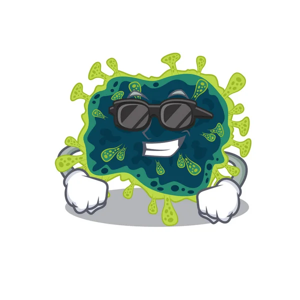 Super cool beta coronavirus mascota personaje con gafas negras — Vector de stock