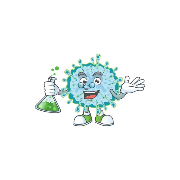 Coronavirus Krankheit Brainy Professor Cartoon Design Griff Nach Einer Glasröhre — Stockvektor