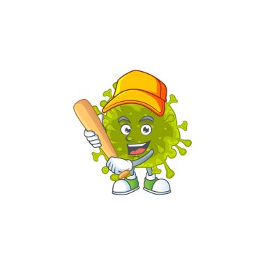 Beyzbol sopasıyla yayılmış koronavirüsün çizgi film tasarımı. Vektör illüstrasyonu