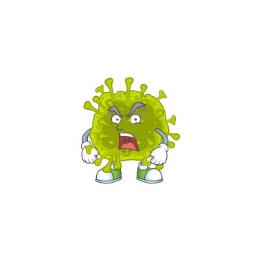 Coronavirus kızgın yüzünü gösteren maskot tasarımı konseptini yaydı. Vektör illüstrasyonu