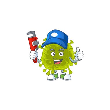 Coronavirus 'un akıllı tesisatçı çalışanı çizgi film karakteri tasarımını yaydı. Vektör illüstrasyonu