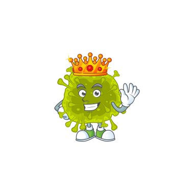 Coronavirus 'un karizmatik kralı çizgi film karakteri tasarımı yaydı. Vektör illüstrasyonu