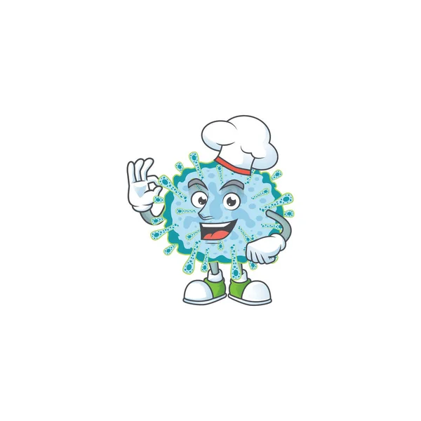 Picture Coronavirus Illness Cartoon Character Wearing White Chef Hat Vector — Stock Vector