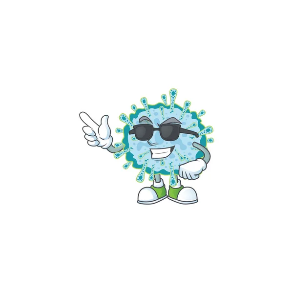 Cute Coronavirus Illness Cartoon Character Design Style Black Glasses Vector — Stock Vector