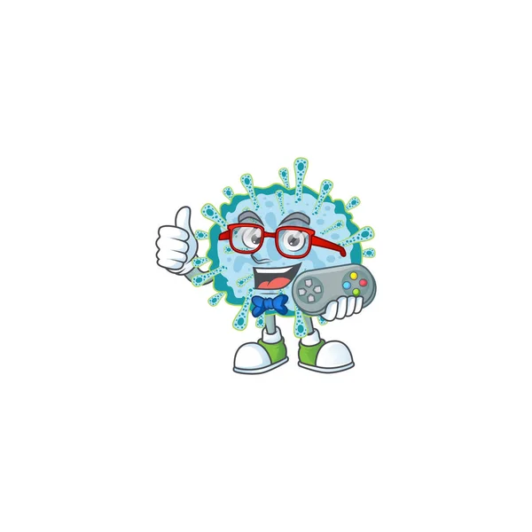 Talented Coronavirus Illness Gamer Mascot Design Using Controller Vector Illustration — Stock Vector