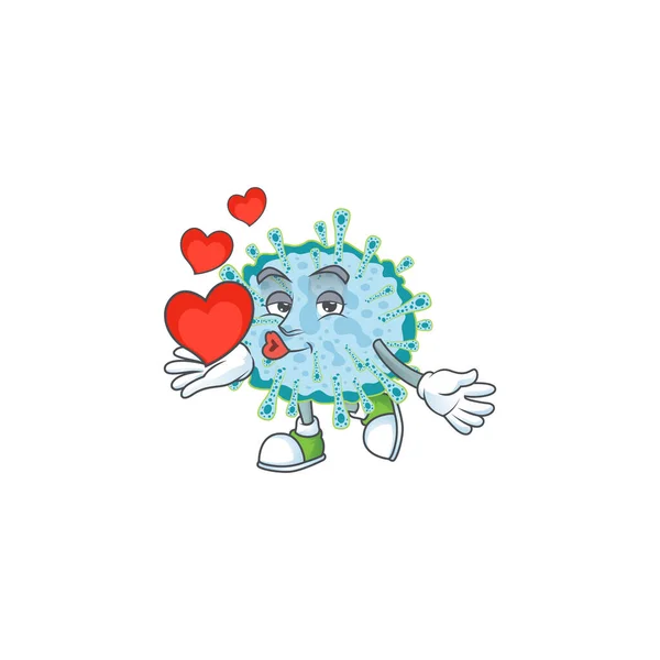 Ένας Ρομαντικός Χαρακτήρας Κινουμένων Σχεδίων Της Ασθένειας Coronavirus Καρδιά Εικονογράφηση — Διανυσματικό Αρχείο