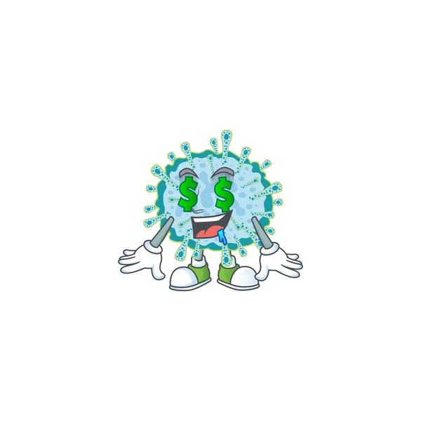 Rich Coronavirus Illness Money Eye Mascot Character Concept Vector Illustration — Stock Vector