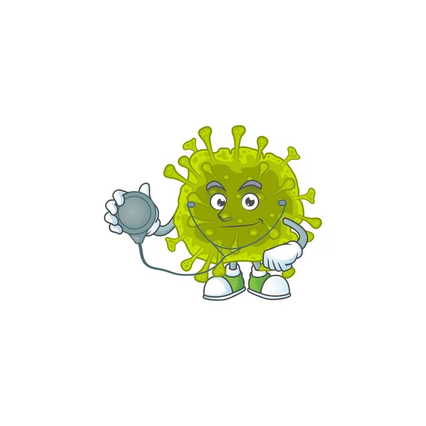 Personaggio Dei Cartoni Animati Coronavirus Diffusione Medico Utilizzando Strumenti Illustrazione — Vettoriale Stock