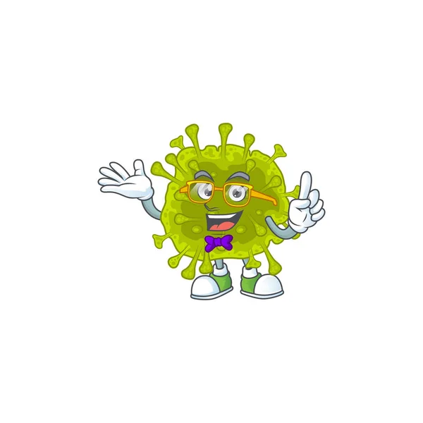 Super engraçado coronavírus espalhar no estilo de design mascote nerd —  Vetores de Stock