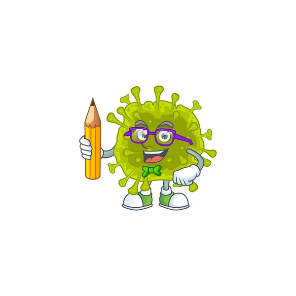 Coronavirus espalhar caráter estudante inteligente usando um lápis — Vetor de Stock