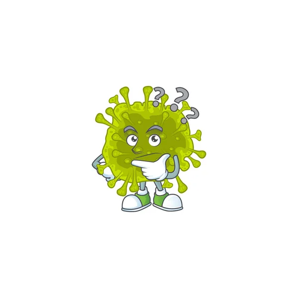 Cute coronavirus spread cartoon character using a microphone — Stock Vector