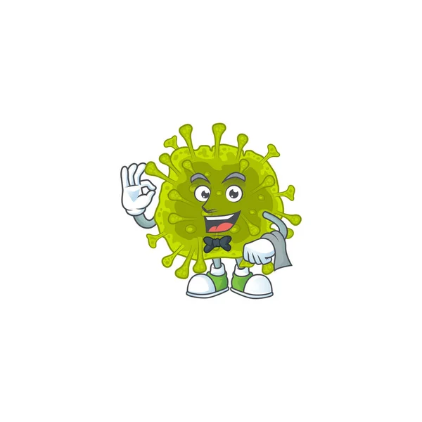 Ένας Χαρακτήρας Του Coronavirus Εξάπλωση Σερβιτόρος Που Εργάζονται Στο Εστιατόριο — Διανυσματικό Αρχείο